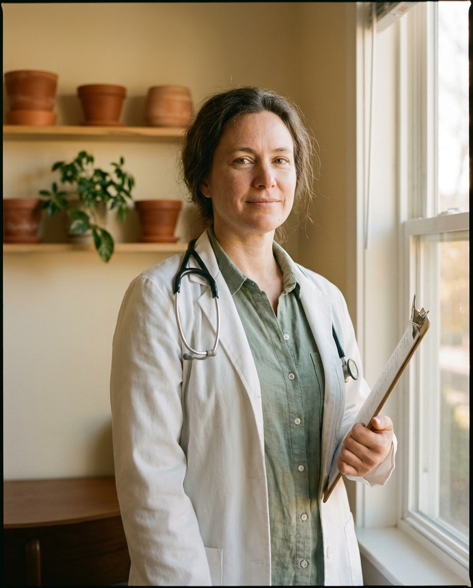A doctor at a window