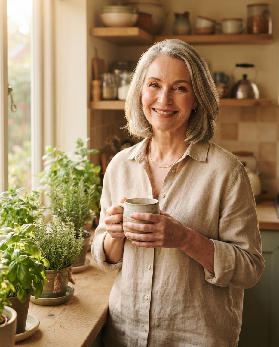 A woman with tea at home