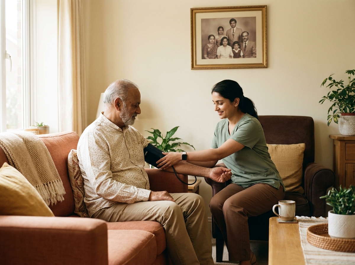 An older couple on a video call with their daughter