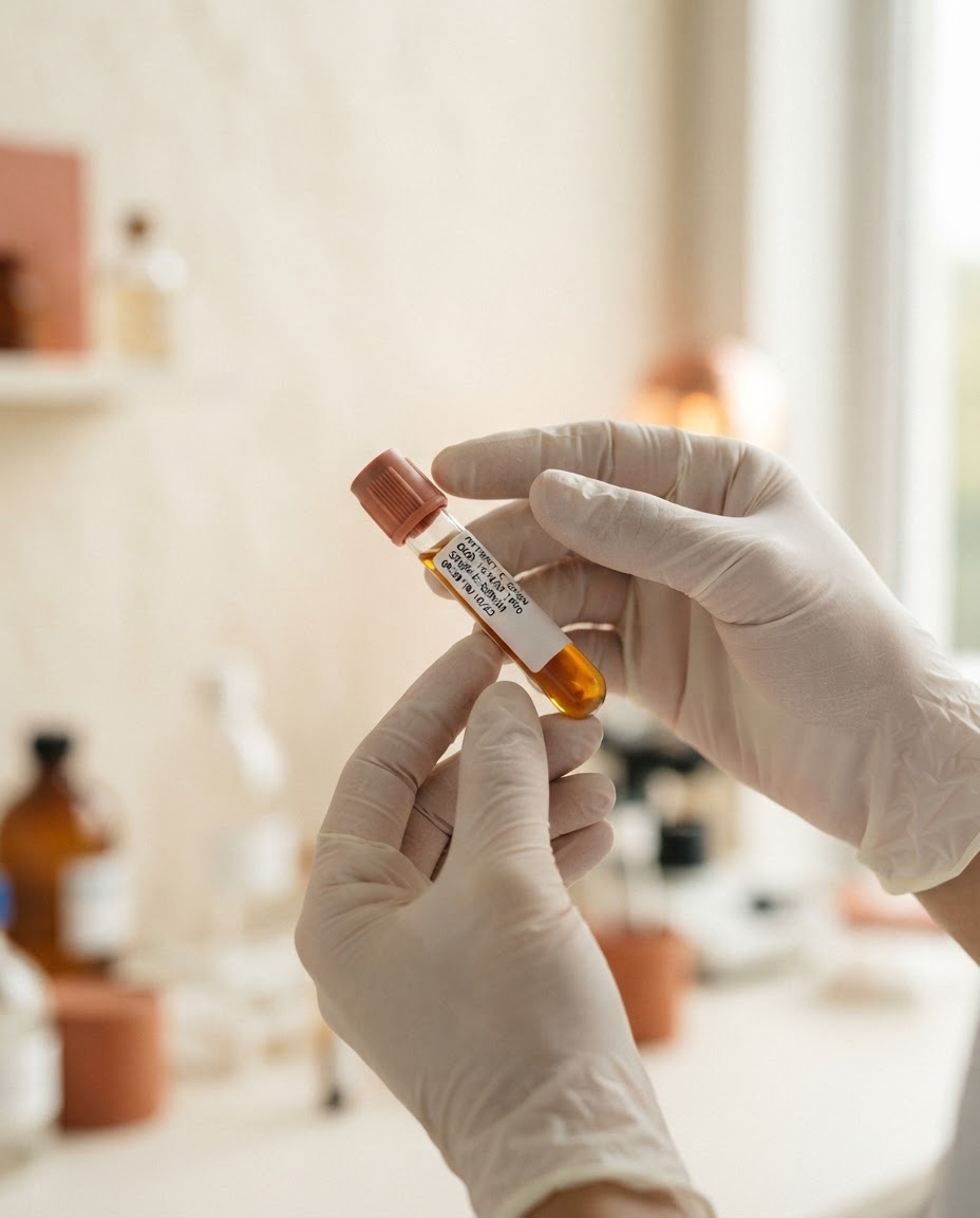 A blood sample being handled