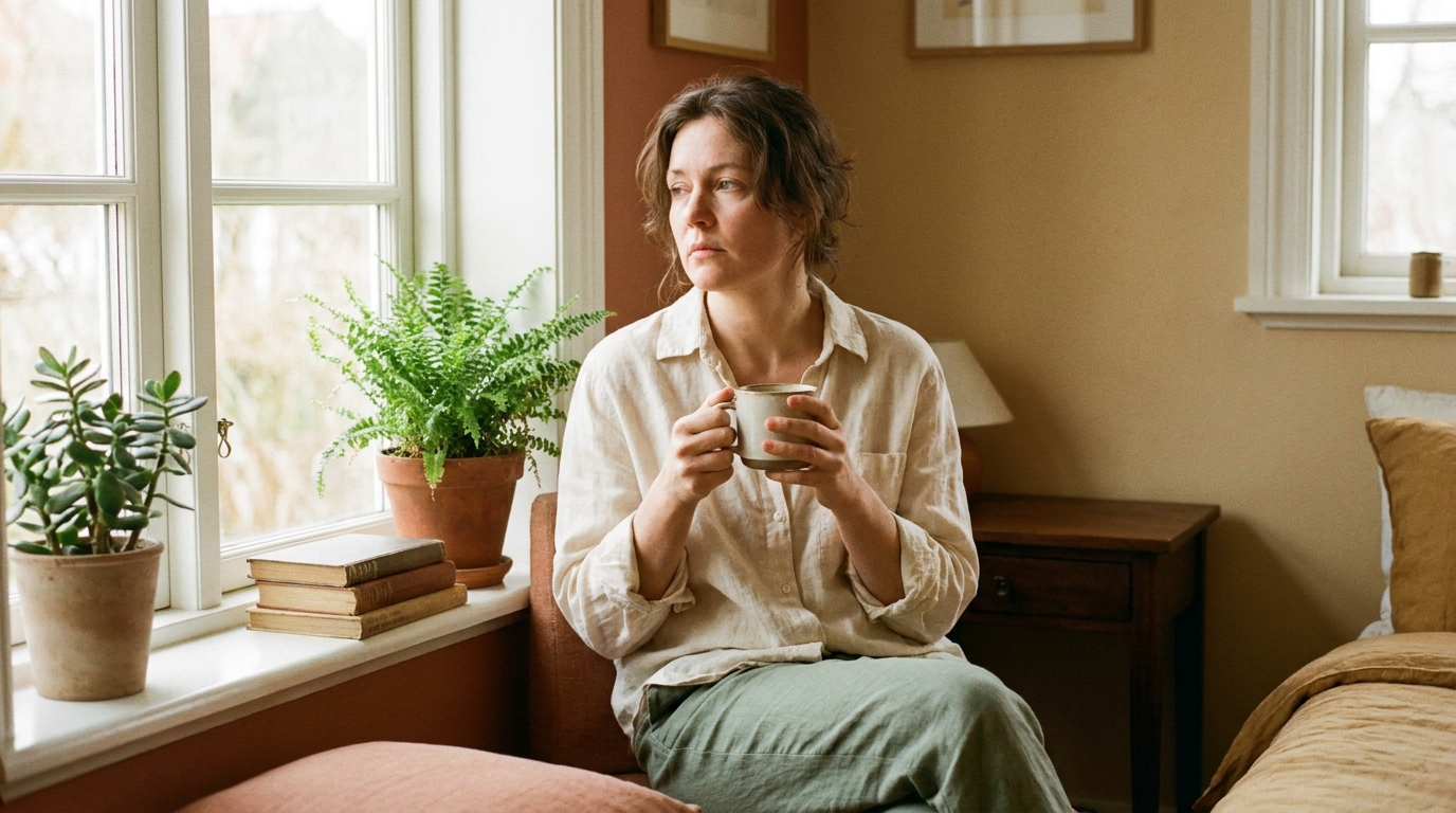 A woman resting quietly with tea